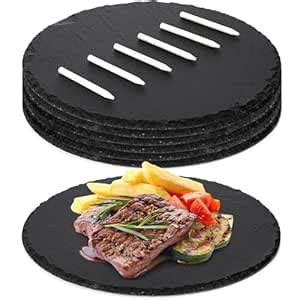 Buy Uiifan 6 Pcs Round Black Stone Plates 11 Inch Slate Cheese Boards ...