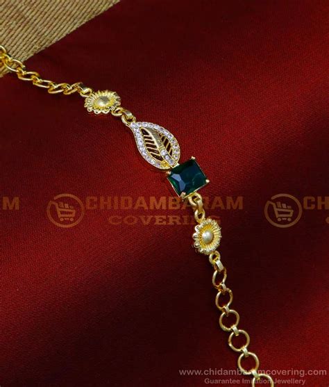 Buy Beautiful Emerald Stone Leaf Design Party Wear Bracelet Designs