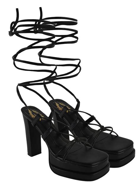 Buy Shoetopia Strappy Black Block Heeled Sandals For Women & Girls /UK2 ...