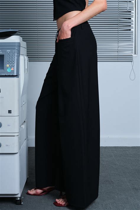 Black Pinstriped Loose Fit Trousers