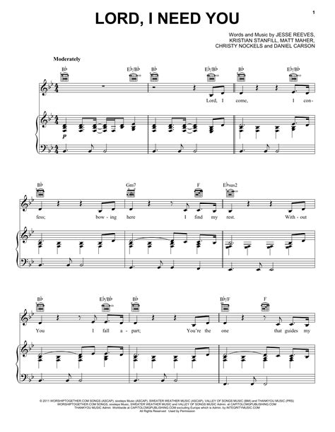 Lord, I Need You by Matt Maher Sheet Music for Piano, Vocal & Guitar ...