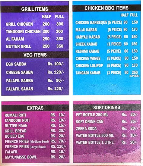 Menu at Mohammedia Shawarma, Hyderabad, 10-3-761/B