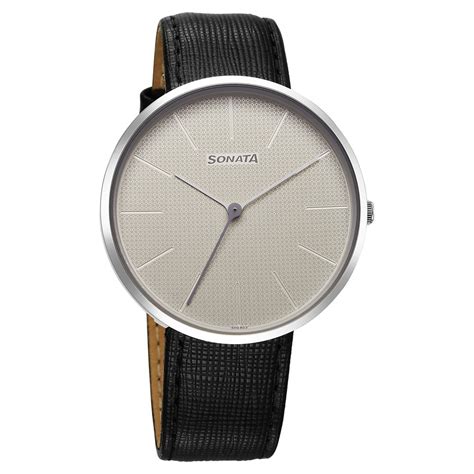 Buy Online Sonata Ascent Quartz Analog White Dial Leather Strap Watch ...
