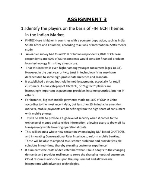 Assignment 3 and 4 (fundamentals of fintech) - ASSIGNMENT 3 1. Identify ...