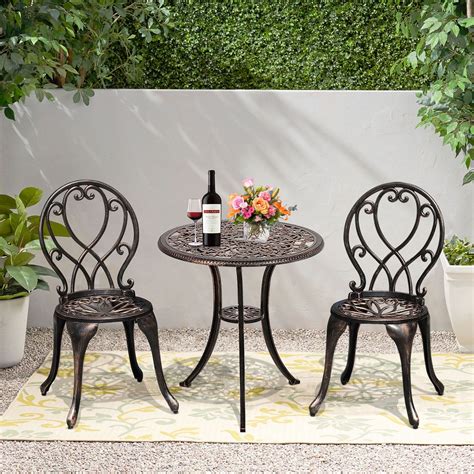 COBANA 3-Piece Outdoor Bistro Set, All Weather Cast Aluminum Patio ...