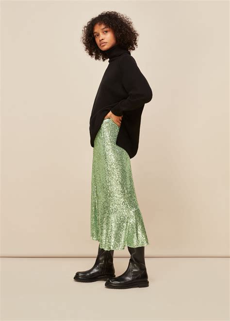 Green Suki Sequin Skirt | WHISTLES | Whistles UK