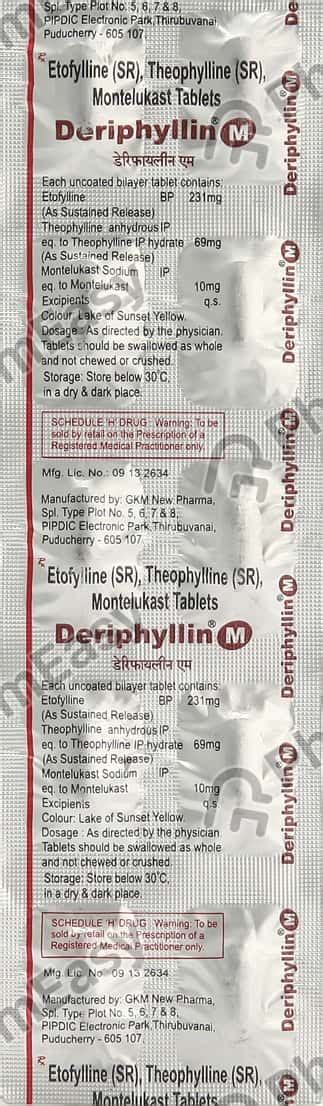 Deriphyllin M Strip Of 10 Tablets: Uses, Side Effects, Price & Dosage ...