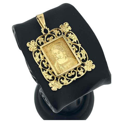 Antique Yellow Gold Pendant representing Raphael's Madonna of the ...