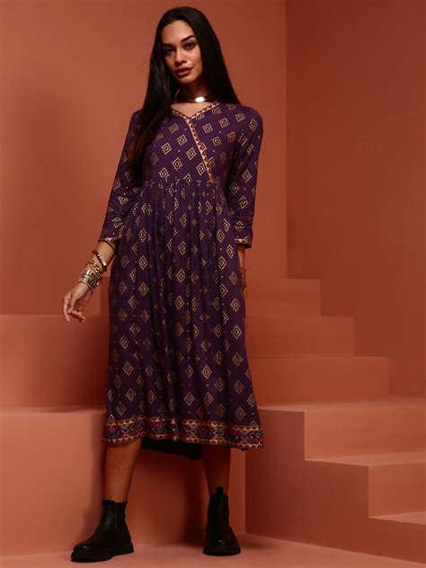 Violet Printed Gathered Kurta – Imara