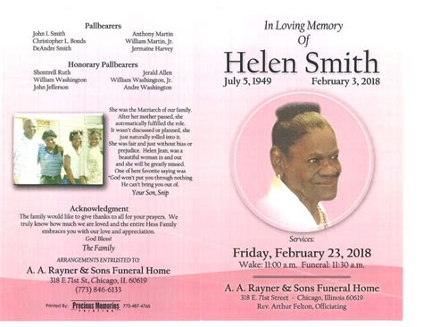 Helen Smith Obituary | AA Rayner and Sons Funeral Homes
