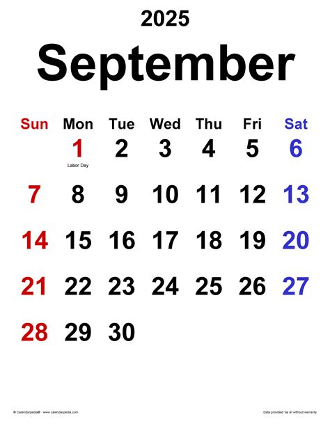 September 2025 Calendar | Templates for PDF, Excel and Word