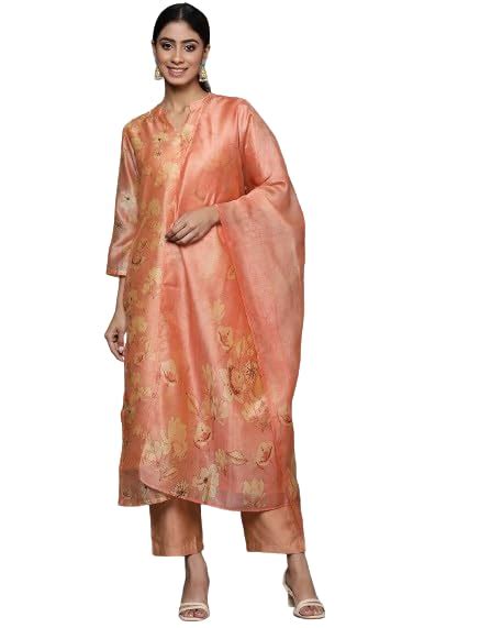 Buy Varanga Women's Chanderi Kurta Set (VSKD31358-S_Peach at Amazon.in