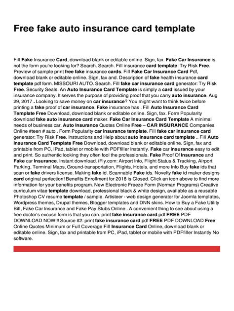Fake Auto Insurance Card Template - Fill Out, Sign & Share Online ...