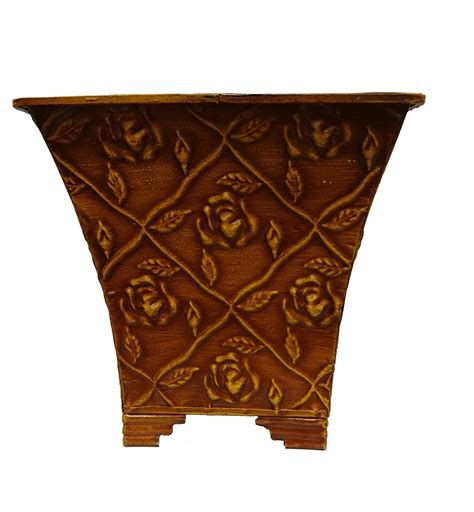 Admired By Nature Stained Floral Design tin Pot Planter w/Hard Liner ...