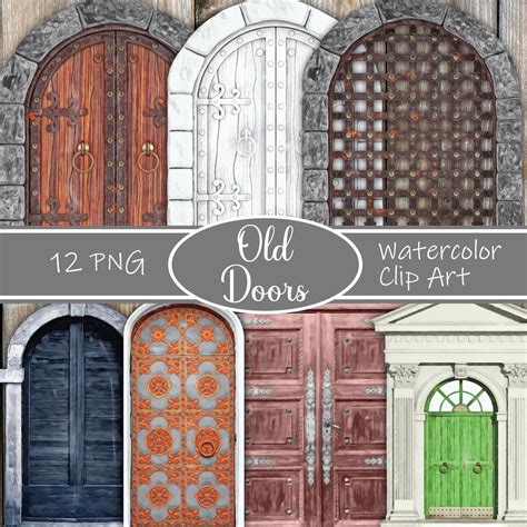 Old Doors Watercolor Clip Art, Door Clip Art, Home Clip Art, Commercial ...