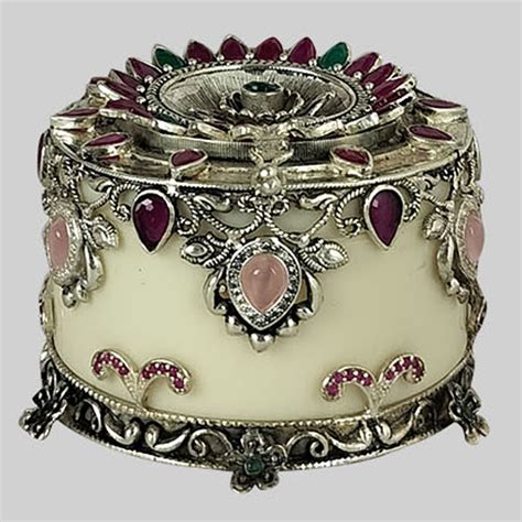 The Bombay Store Silver Resin Dabbi with Stone 112 gm
