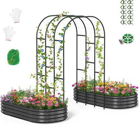 Extra Tall Garden Arch Trellis with Galvanized Raised Garden Bed for ...