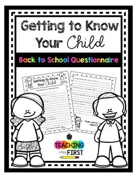Getting to Know Your Child- Back to School Parent Questionnaire | TPT