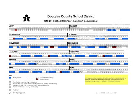 2018 - 2019 Late Start Conventional Calendar | Douglas County School ...