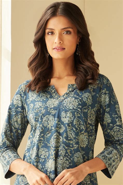 Buy Akola Hand Block-Printed Straight Cotton Kurta for Women | FGMK24 ...