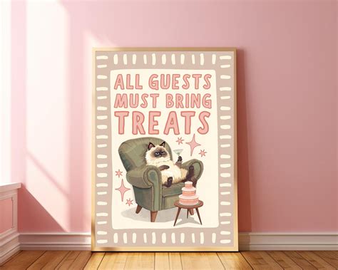 Funny Cat Poster All Guests Must Bring Treats Retro Cat Wall Art - Etsy