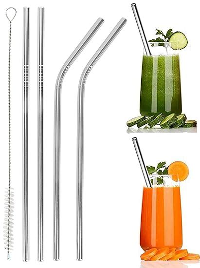 14AM 2 Straight Straws + 2 Bent Straw + 1 Straw Cleaning Brush Reusable ...
