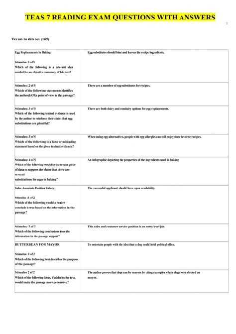 ATI TEAS 7 READING EXAM QUESTIONS WITH CORRECT ANSWERS| LATEST VERSION ...