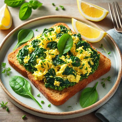 Easy Scrambled Eggs with Spinach and Whole Grain Toast - tifakitchen