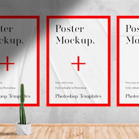 Realistic glued poster mockup on wall concrete texture background ...