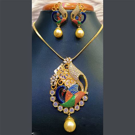 Jain Jewellers Gold Plated AD Stone And Meenakari Necklace Set ...