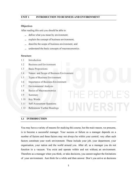 Unit-1 - UNIT 1 INTRODUCTION TO BUSINESS AND ENVIRONMENT Objectives ...