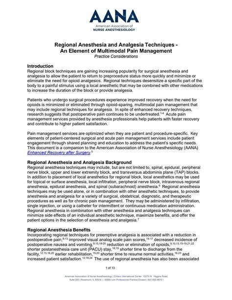 Regional Anesthesia and Analgesia Techniques- An Element of Multimodal Pain Management by ...