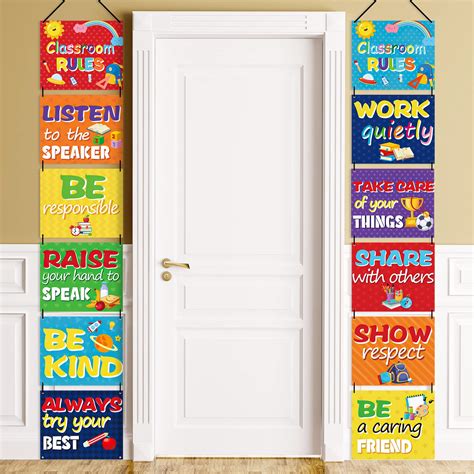 12 Pieces Classroom Rules Posters Positive Bulletin Board Decorations ...