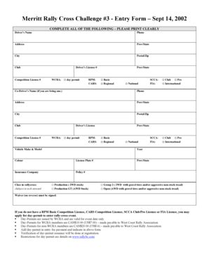 Fillable Online Merritt Rally Cross Challenge #3 - Entry Form Sept 14 ...