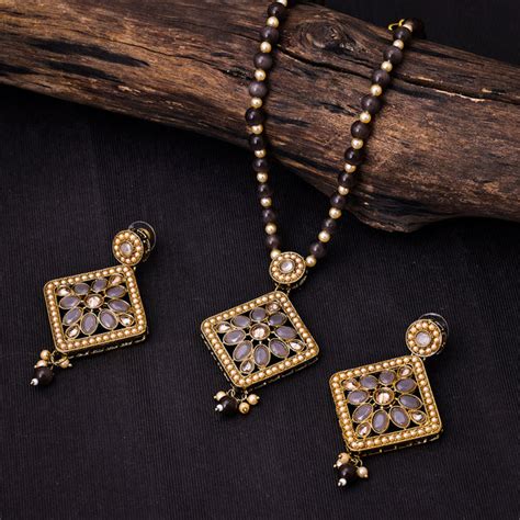 Sukkhi Gold Plated Grey Pearl Necklace Set for Women - Sukkhi.com