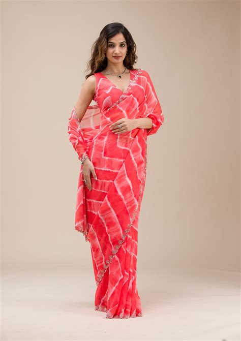 Buy Red Printed Georgette Saree - Koskii