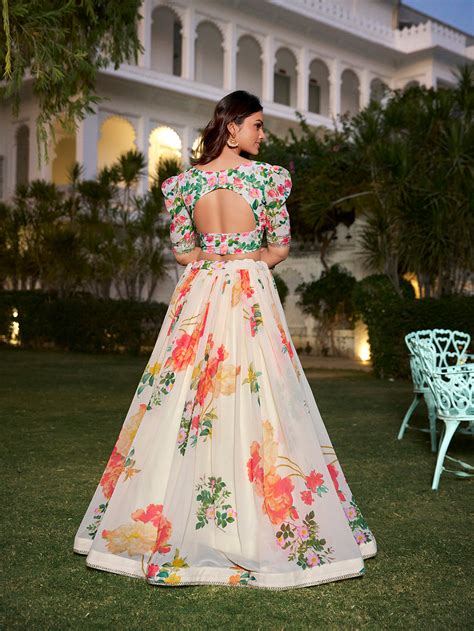 Cream Color Floral Print Georgette Lehenga Choli – Looknbook Art