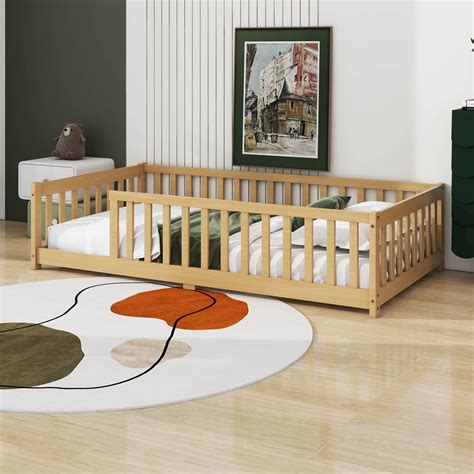 Harriet Bee Twin Size Floor Bed With Fence Without Door, Rubber Wood ...