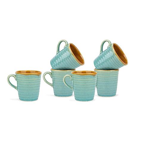 Buy Shay Ceramic Artisnal Coffee Mug, Set of 6, 250ml, Blue Brown ...
