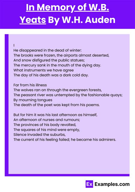 In Memory of W.B. Yeats Poem by W.H. Auden to Download