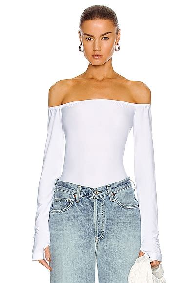 Norma Kamali Long Sleeve Off Shoulder Top in White | FWRD