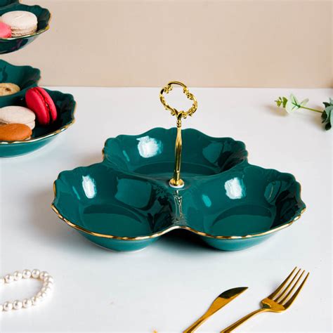 Dessert O' Clock Emerald Golden Platter Online - Premium Cake Stand ...