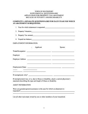 Fillable Online COMPLETE A SEPARATE QUESTIONNAIRE FOR EACH YEAR FOR ...