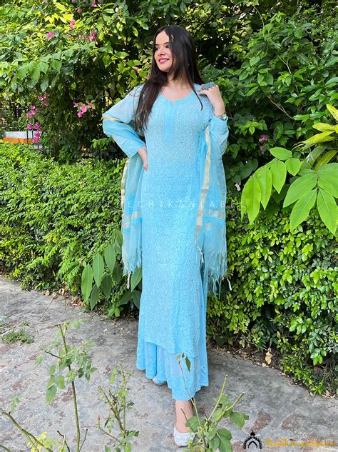 Sara Ali Khan Blue Chikankari Viscose Kurta Set |The Chikan Label
