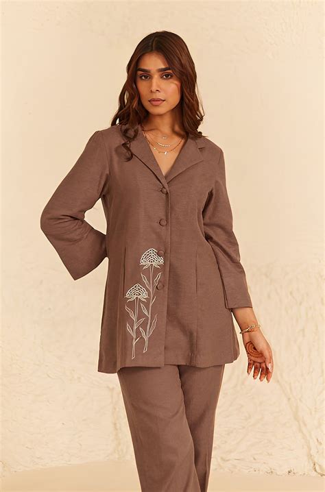 Brown Linen Coat Set – INCHING INDIA