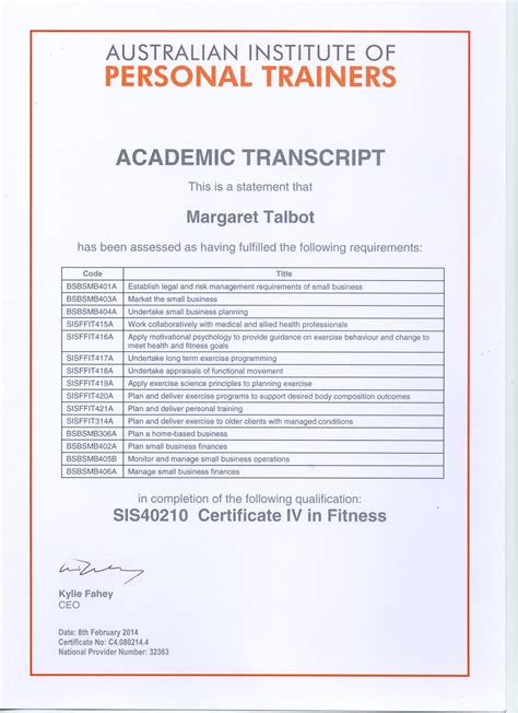 Certificate 4 In Fitness – certificates templates free