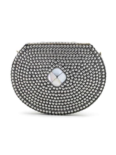 Anekaant Mosaic Silver & White Mosaic Embellished Metal Clutch