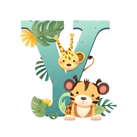 Premium Photo | Cute cartoon animal alphabet Letter Y with jungle ...
