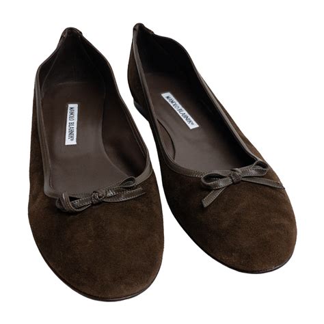 Manolo Blahnik Brown Suede Ballet Flats