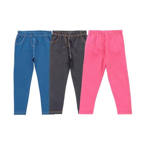 "Girls' Cotton Jeggings - Pack of 3 (Blue, Black, Pink) - Stretchable ...